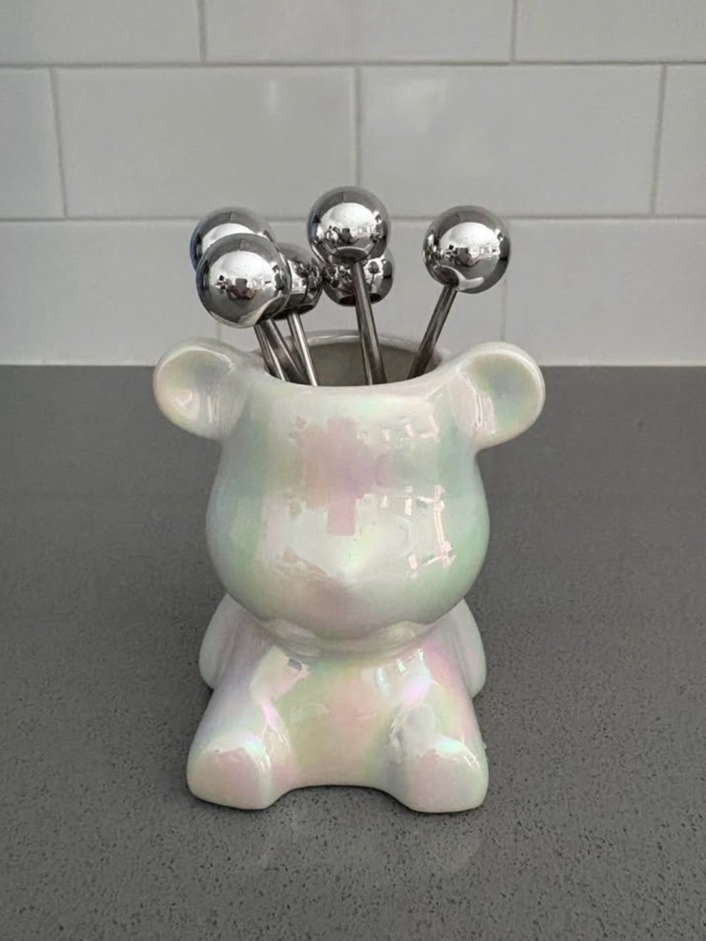 Cute teddy bear fruit dessert fork
